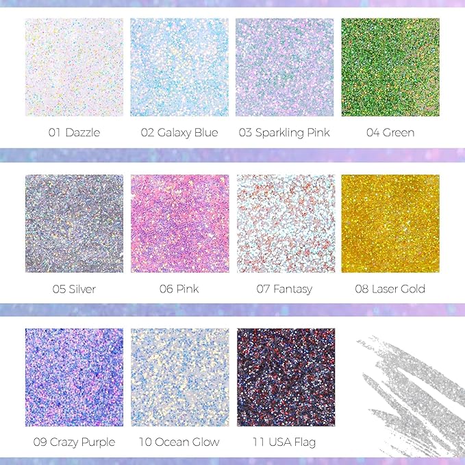 DAGEDA 2Colors Roll-on Body Glitter Gel for Body, Hair, Face, Holographic Glitter Makeup for Rave Accessories, Body Shimmer for Halloween Makeup(Fantasy + Ocean Glow)