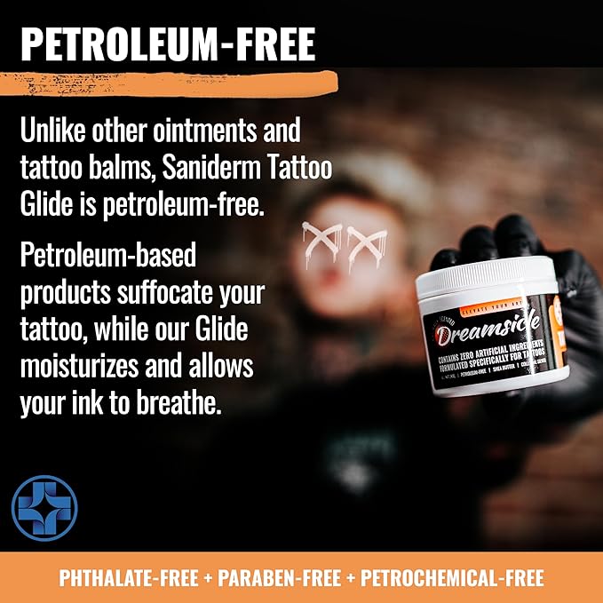 Saniderm Tattoo Glide (4 oz) – Dreamsicle, Naturally Scented with Orange and Vanilla Essential Oils, Made with Premium Ingredients – Use During and After the Tattoo Process – Soft, Whipped Texture