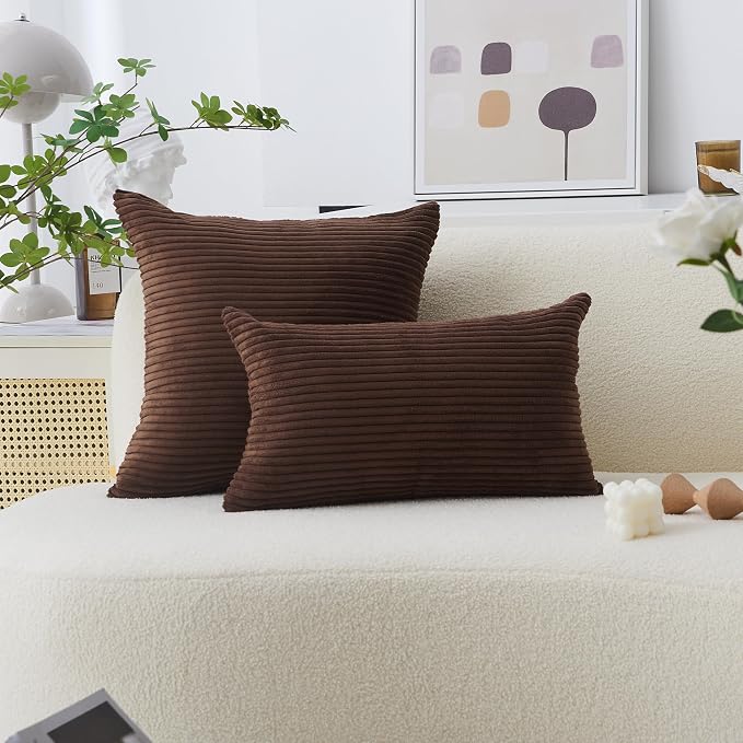 Home Brilliant Large Throw Pillow Striped Plush Velvet Euro Sham Decorative Pillowcase for Chair Large Pillow Cover for Couch Patio Furniture Floor Decor, 24 x 24 inch (60cm), Brown