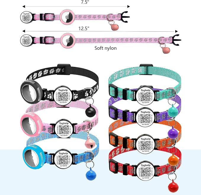 Paw Print AirTag Cat Collar - Waterproof Breakaway Reflective Collar with Bell, Secure Apple Airtag Holder & Safety Buckle | Pet Supplies, Gifts for Cat Owners (Blue)