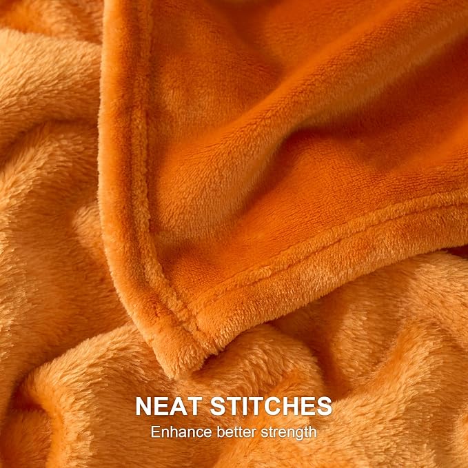 Hansleep Twin Orange Fleece Blanket, Soft Flannel Bed Blanket | Fuzzy Cozy Blanket 60x80 Inches, Multi-use for Bed, Sofa, Couch, Travel, Camping, All Season Warm Lightweight Cover