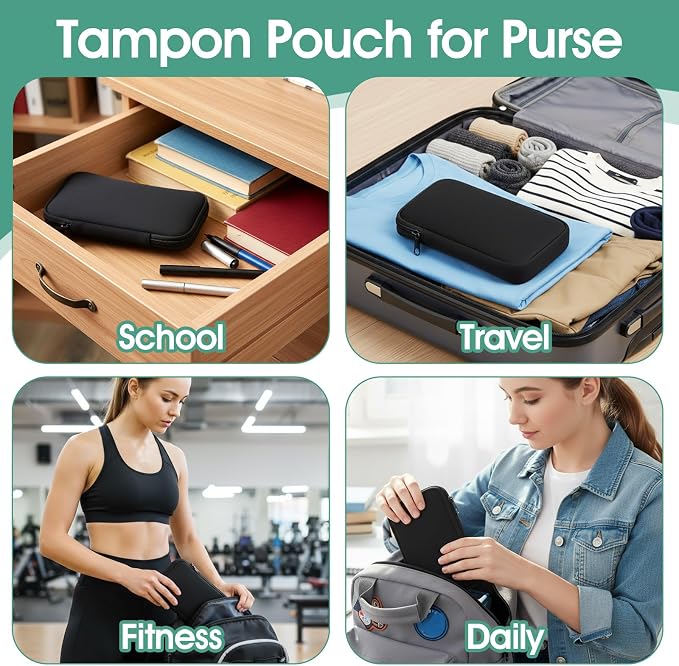 Tampon Pouch, Tampon Holder for Purse, Portable Storage Bag with Zipper, Discreet Period Bag for Feminine Products Portable Pad Bags for Women, Ladies
