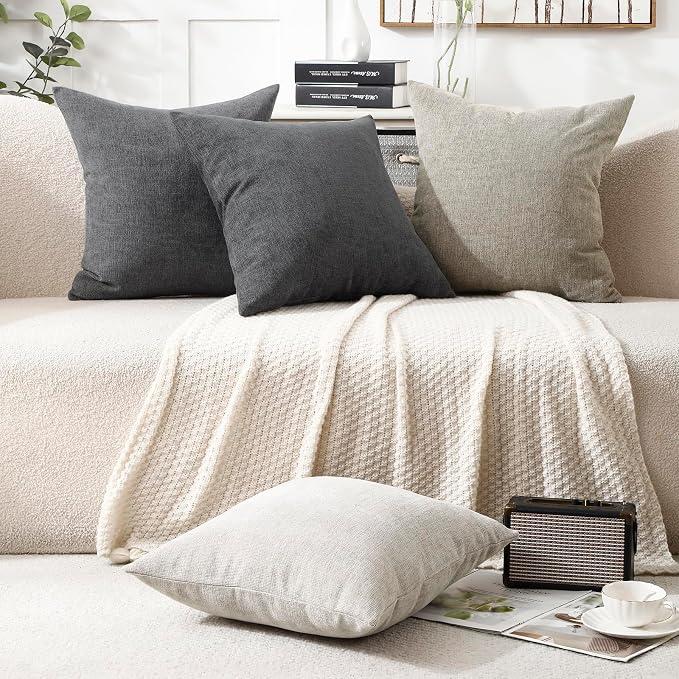 Pack of 2 Decorative Chenille Throw Pillow Covers, 20x20, Dimgrey | Square Soft Cozy Concise Pillow Covers Modern Farmhouse Couch Cushion Cases for Sofa Bed Living Room Home Decor