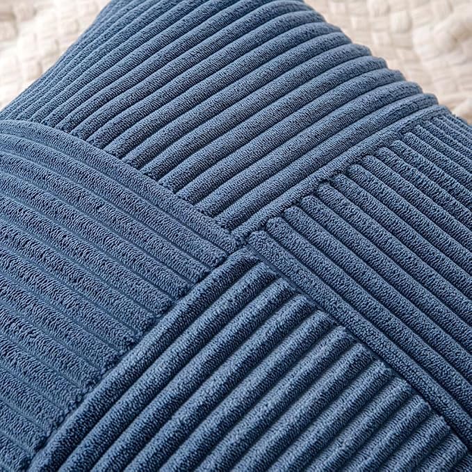 MIULEE Dusty Blue Decorative Throw Pillow Covers for Couch 18x18 Inch | 2 Pack, Boho Farmhouse Pillow Covers, Soft Cross Corduroy Patchwork Textured Cushion Cases For Bed Sofa