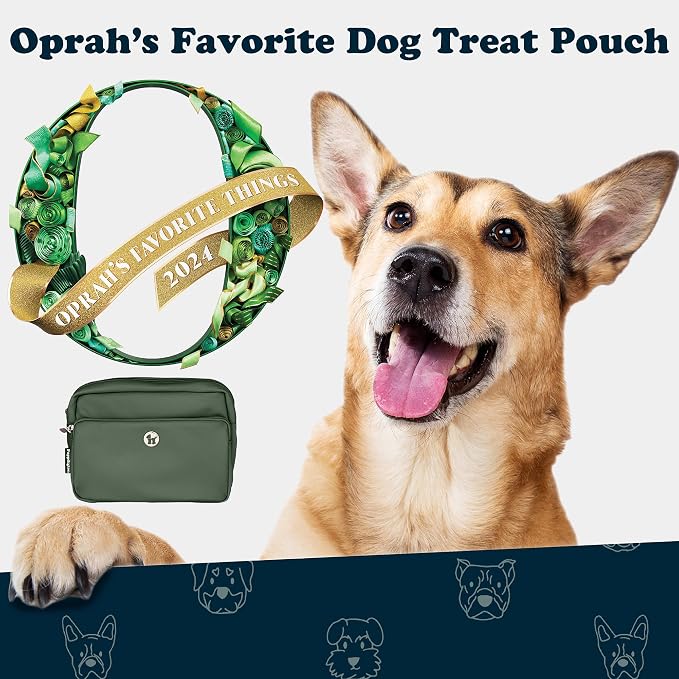 Puppington 3-in-1 Crossbody Dog Treat Pouch for Pet Training - Compostable Poop Bags, Built-In Poop Bag Dispenser, Slow-Feeding Travel Dog Bowl & Reflective Leash - Dog Walking Bag (Basil Green)