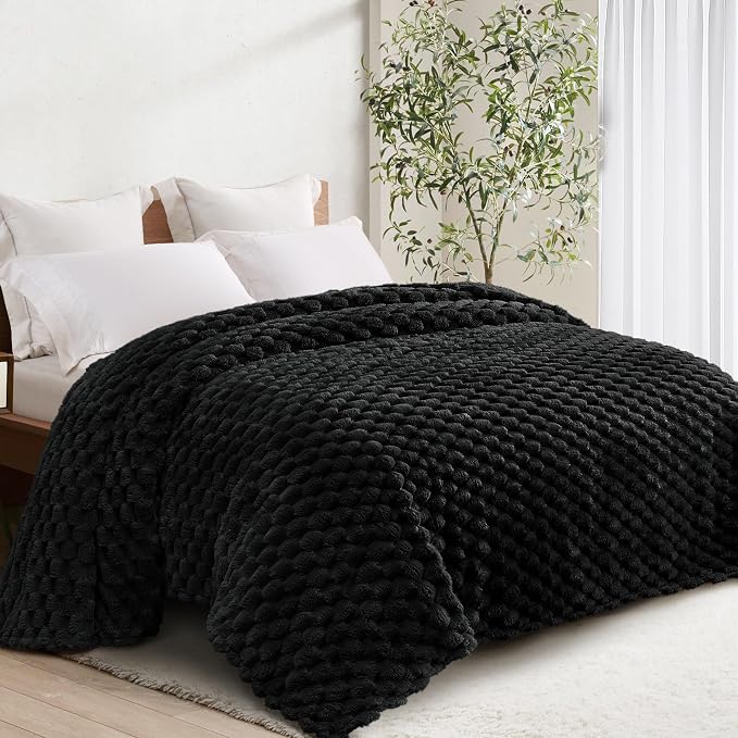 Whale Flotilla Soft Fleece King Size Bed Blanket Luxury 3D Jacquard, Black | Lightweight Breathable Coverlet Bedspread for All Seasons, Super Cozy Plush Fluffy Fuzzy Decorative Blanket for Bed, 90"x104"