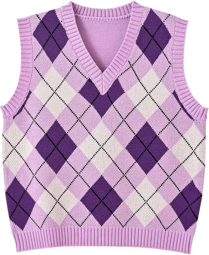 Women's Sweater Vest,Y2K Sleeveless Pattern Preppy Style Knitted Crop Tank Top for Girl