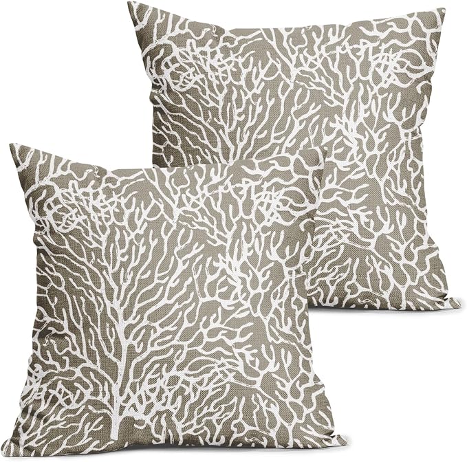 Nautical Coastal Coral Pillow Covers 22x22 Inch Set of 2 Summer Ocean Beach Taupe Decorative Pillow Cases Outdoor Linen Cushion Cover Farmhouse Decor for Bedroom Home Sofa Couch Bed