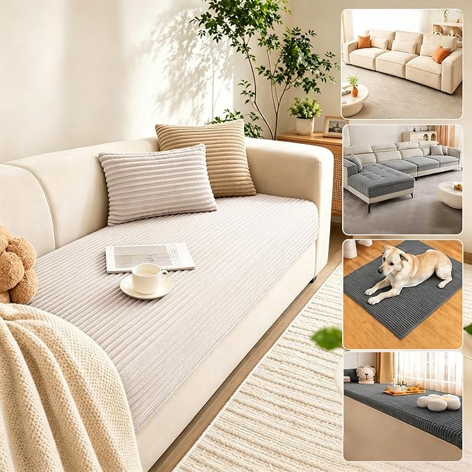 Waterproof Couch Cover for Dogs, Sofa Covers Washable & Non-Slip, Soft Dog Bed Blanket Protector for Sectional, Loveseat, Living Room Furniture (Creamy White, 35.43"x 62.99" 1 Pack)