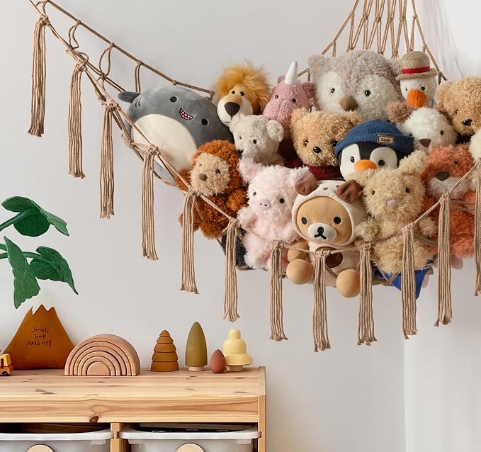 Stuffed Animal Storage Hammock or Net Corner - Large Toy Hammock Net for Stuffed Animals Room Decor - Cute Stuff Animal Organizer Plush Holder - Kids Baby Nursery Essentials Wall Bedroom Home Decor