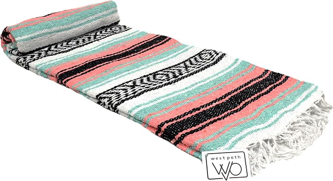 Open Road Goods Bulk Falsa Blankets - Handwoven Authentic Mexican Falsa - Great for Weddings, Yoga, Beach, Picnics, or Mexican Throw! (Mint/Peach, 7 Pack)