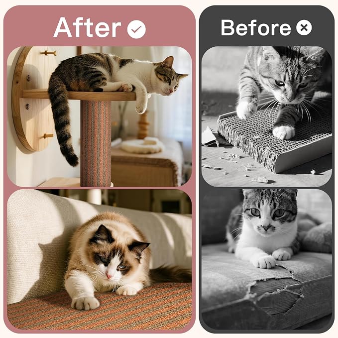 Natural Cork Cat Scratcher Mat, Self-Stick & Trimmable Furniture Protector for Couch, Door, Wall & Bed Corner, Claw-Friendly for Indoor Cats (Cherry Red, 39.4 x 11.8 Inch) (Cherry red, Self Stick)
