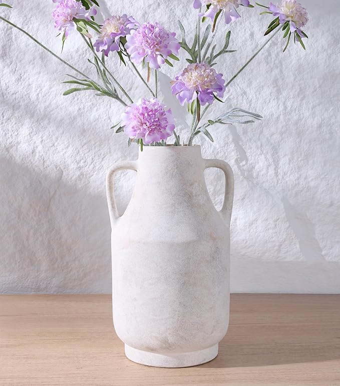 Ceramic Flower Vase with Handles, 11 Inch Tall Rustic Vase, Large Terracotta Pottery Vase for Home Decor, Farmhouse Decorative Vase for Living Room Kitchen Table Shelf Bedroom Decor