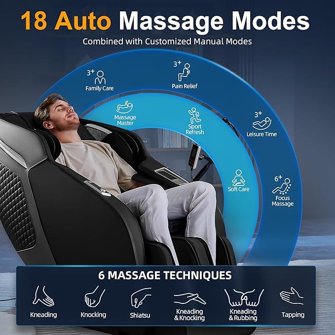 Luxury 4D Full Body Massage Chair, Zero Gravity SL-Track Shiatsu Recliner ,18 Auto Modes & 6 Massage Techniques,Lumbar & Calf Heating,Foot Roller and Calf Kneading,Voice/App/Touch Control,Body Scan