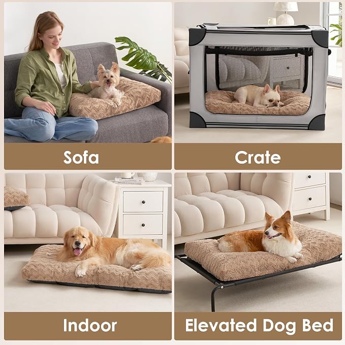 EHEYCIGA Washable XL Dog Beds Large Sized Dog, 44x32 Inch Pet Bed, Camel | Plush and Comfy Kennel Pad, Soft Dog Crate Mat, Deluxe Pet Sleeping Mat, Large Bed for Dog Up to 85 lbs
