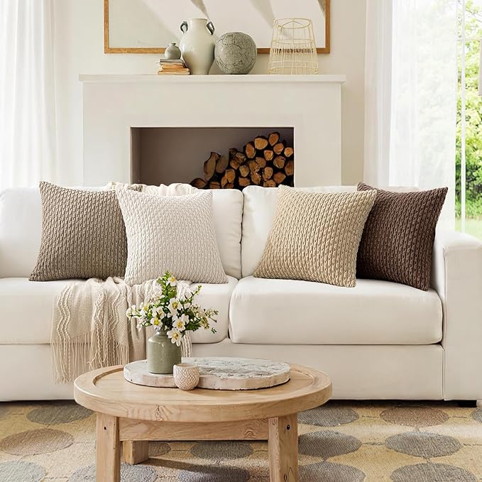 MIULEE Boho Brown Decorative Throw Pillow Covers for Couch Sofa Living Room Set of 4 Rustic Cushion Covers Neutral Farmhouse Corduroy Pillowcases Home Decor 18x18 Inch Brown Gradient Series