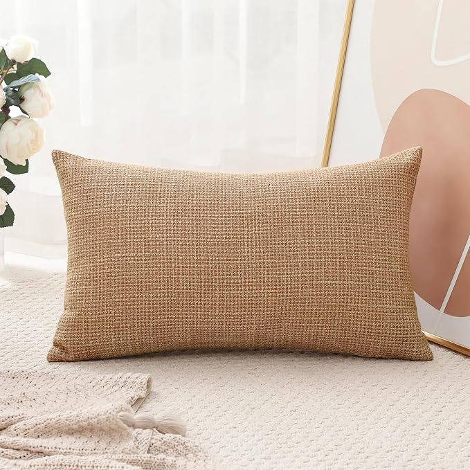 OTOSTAR Linen Throw Pillow Cover Set of 1 Decorative Lumbar Pillowcases Cushion Covers 16x24 Inch for Home Decor Sofa Bedroom Car 40 x 60CM Light Brown