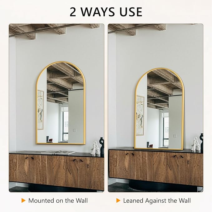 Arched Bathroom Mirror for Wall, 50" x 30" Metal Frame Vanity Mirror, Gold | Aluminium Alloy Frame, HD Shatterproof Glass, for Bathroom Over Sink , Entryway, Bedroom, Living Room