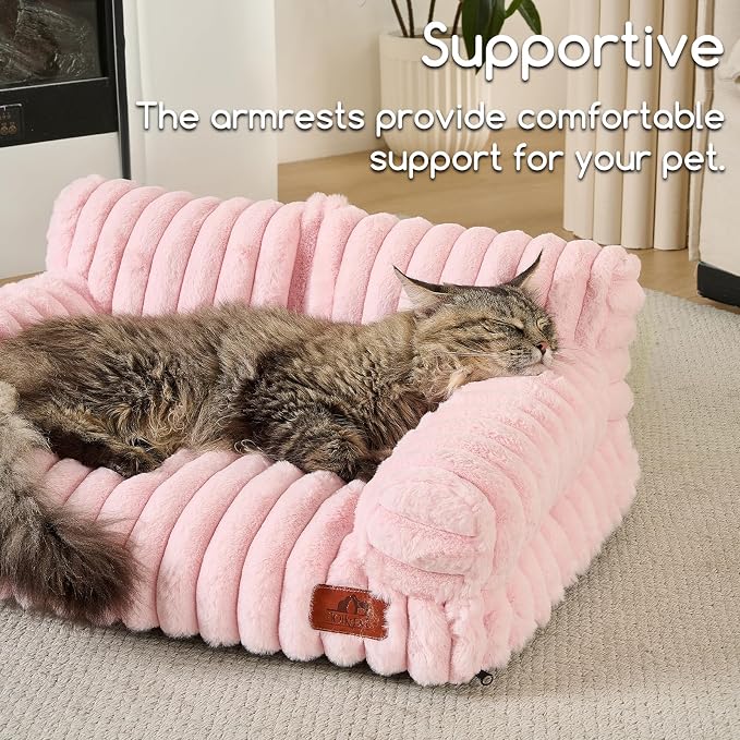 Hollypet Small Dog Large Cat Bed Puppy Couch Beds for Pets up to 25 lbs | Fluffy Dog Cat Couch Plush Soft Warming Pets Beds with Machine Washable Cover and Non-Slip Bottom