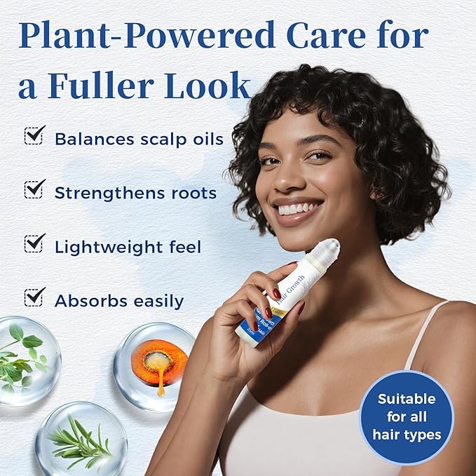 Hair Growth Serum Roll On with Rosemary，Helps Support Thicker, Fuller Hair Appearance，Clean, Non-Greasy Hair Loss Support for Men & Women，Rosemary，0.84 Fl Oz (Pack of 1)