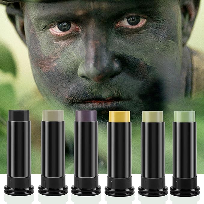 RunNico 6 Colors Camo Face Paint Kit, Waterproof Camo Makeup Sticks, Hunting Woodland Face and Body Paint Stick for Outdoor Hunting Use Makeup Cosplay Party Accessories (6 Pcs)