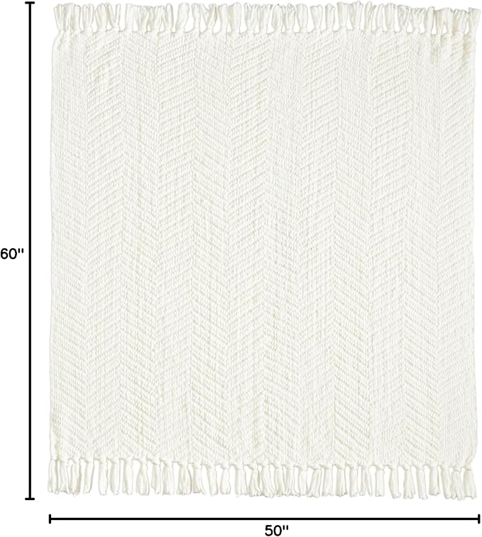 CREVENT 50"X60" Farmhouse Breathable Soft Chenille Knitted Textured Throw Blanket for Couch Chair Bed, Boho Home Decor for Living Room (Ivory)