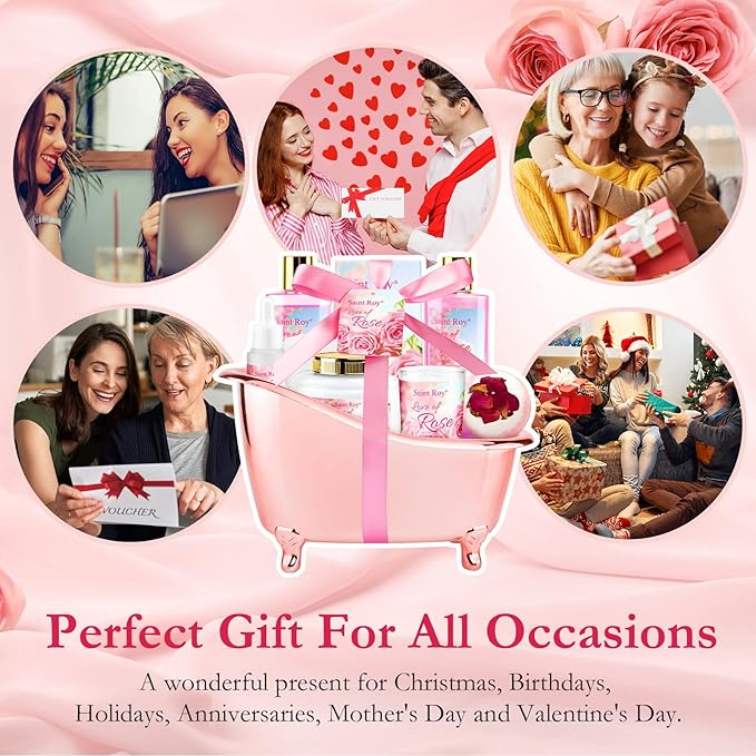 Mothers Day Gifts for Women,Bath Kit Rose Bath and Body Gift, Facial Skin Care Set, Self Care Pampering Kit, Home Spa, Birthday, Mother Day, Bridal Shower, Bath Kit Christmas Gifts for Women