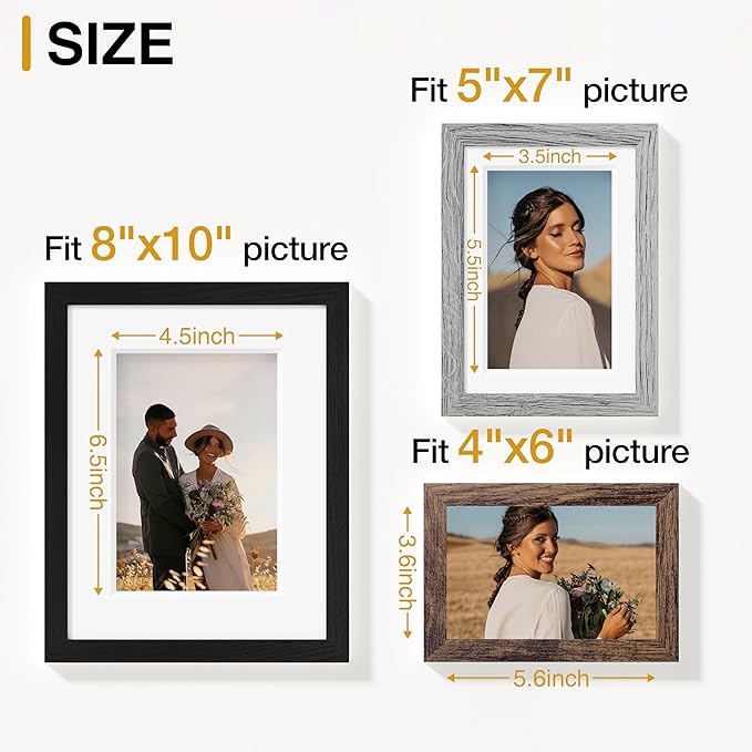 Vittanly 15 Pack Gallery Wall Frame Set, Black, Brown, Grey | Picture Frames Collage Wall Decor: 3pcs 8x10, 6pcs 5x7, 6pcs 4x6. Picture Frame Set for Wall or Tabletop Display