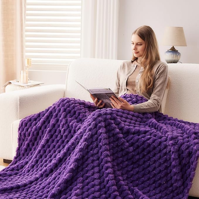 NEWCOSPLAY Fleece Clouds Cozy Queen Blanket for Couch, Purple, 90"x90" | Premium Silky Flannel Blanket, Soft Lightweight Fluffy Throw Blanket for Bed Sofa Decor, Gift for All Season Use