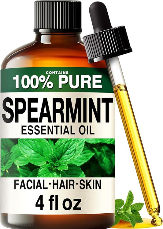 100% Pure Spearmint Oil - 4 Fl Oz Spearmint Essential Oil for Hair, Skin, Diffuser, Aromatherapy & DIY Soap Making Scent