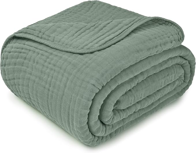 Comfy Cubs Adult Muslin Blanket 108x90” King Swaddle Blankets, Fern | 6 Layer Soft, Breathable & Lightweight Muslin Adult Blanket - Machine Washable & Designed in the US Bedding for All Seasons