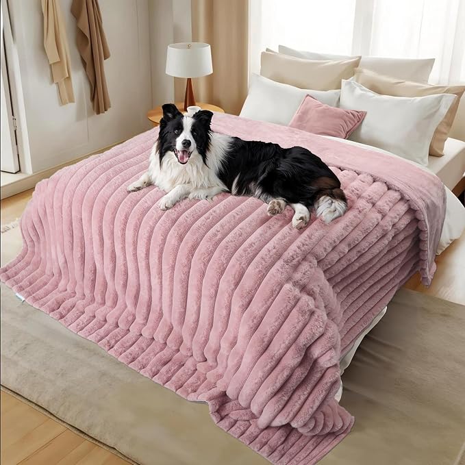 Waterproof Pet Blanket for Large Dogs & Cats - Reversible Calming Plush, Washable Furniture Cover for Couch, Bed, Car Seat, Blocks Leaks, Stains & Pet Fur (Pink, 60"x80")