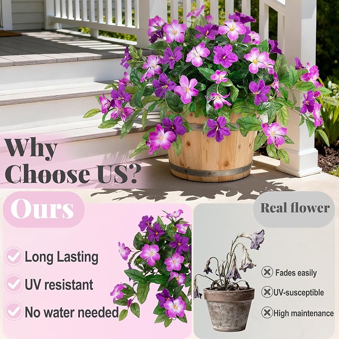 INXUGAO Artificial Hanging Faux Flowers for Outdoors Planters 2PCS Fake Flowers Silk Hibiscus Flowers for Outside Outdoor Faux Hanging Plants UV Resistant Spring Home Front Porch Decoration