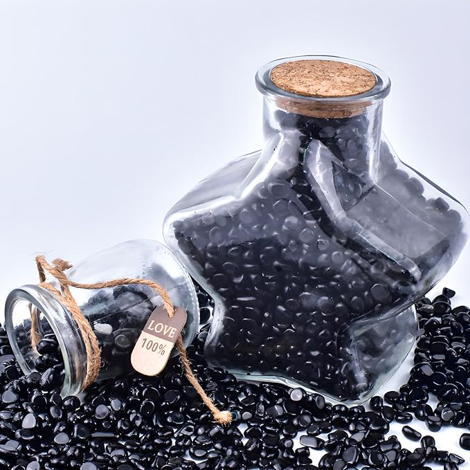 Polished Obsidian Crystal Chips 200 Pcs - 0.3" 10 oz Tumbled Stone Chips Crushed Sea Glass Stones Healing Reiki Crystal Making Home Decoration