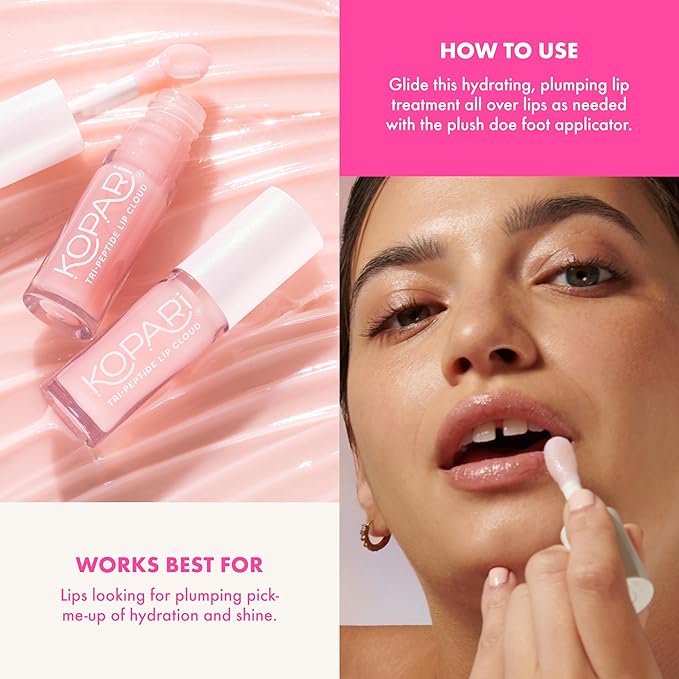Kopari Tri-Peptide Lip Cloud, Infused with Ceramides & Hyaluronic Acid, Visibly Softens, Smooths, and Plumps Lips, Locks in Moisture & Hydration