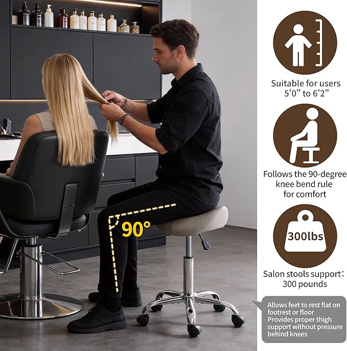 FIRAVOE Saddle Stool, Swivel Saddle Stool with Wheels, Adjustable Rolling Stool 18"-26", Faux Leather Rolling Stool for Salon, Massage, Clinic, Lab, Office (Light Grey, 1PCS (18"-26"))