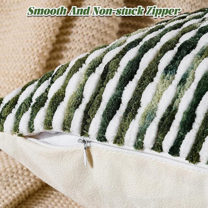 Boho Chenille Pillow Cover Decorative Tufted Pillowcase for Couch Bed Sofa Bedroom Living Room Modern 14 x 36-Inch Sage Green