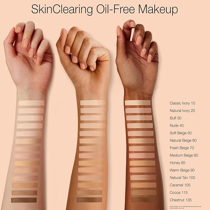 Neutrogena SkinClearing Oil-Free Acne and Blemish Fighting Liquid Foundation with.5% Salicylic Acid Acne Medicine, Shine Controlling Makeup for Acne Prone Skin, 10 Classic Ivory, 1 fl. oz