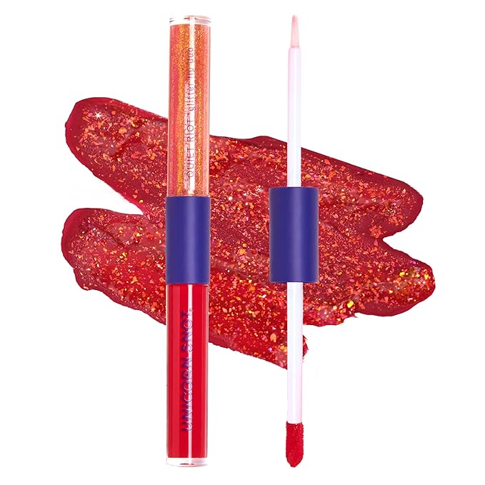 UNICORN SNOT Quiet Riot Glitter Lip Duo | 2-in-1 Set: Matte Lipstick & Plastic-Free Glitter | 0.15oz Red Lipstick & 0.16oz Gloss, Clash