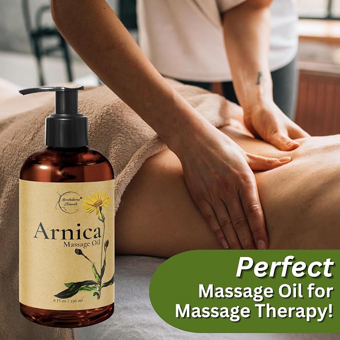 Brookethorne Naturals Arnica Massage Oil & Arnica Cream Set – Complete Massage Kit for Massage Therapy & Active Lifestyles – All Natural, Paraben Free – 8oz Each