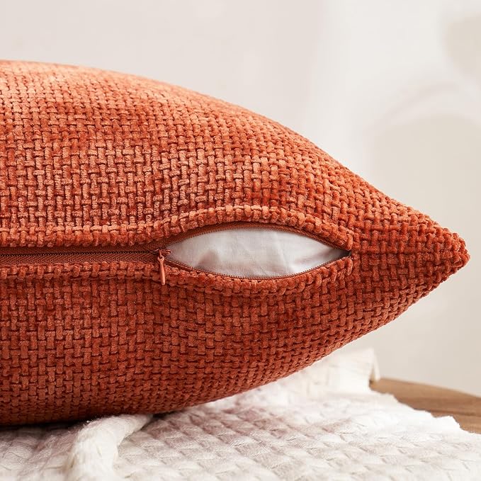 MIULEE Decorative Chenille Fall Pillow Covers Burnt Orange 18x18 Pack of 4 | Fall Home Decor, All Same Color Set, Couch Throw Pillows, Farmhouse Boho Cushion Covers for Sofa Bed Living Room
