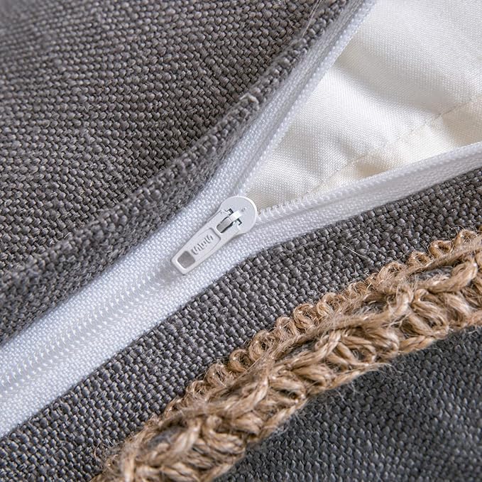 Phantoscope Farmhouse Solid Throw Decorative Pillow Cover Burlap Linen Trimmed Tailored Edges Outdoor Pillow Grey 20 x 20 inches, 50 x 50 cm, Pack of 1