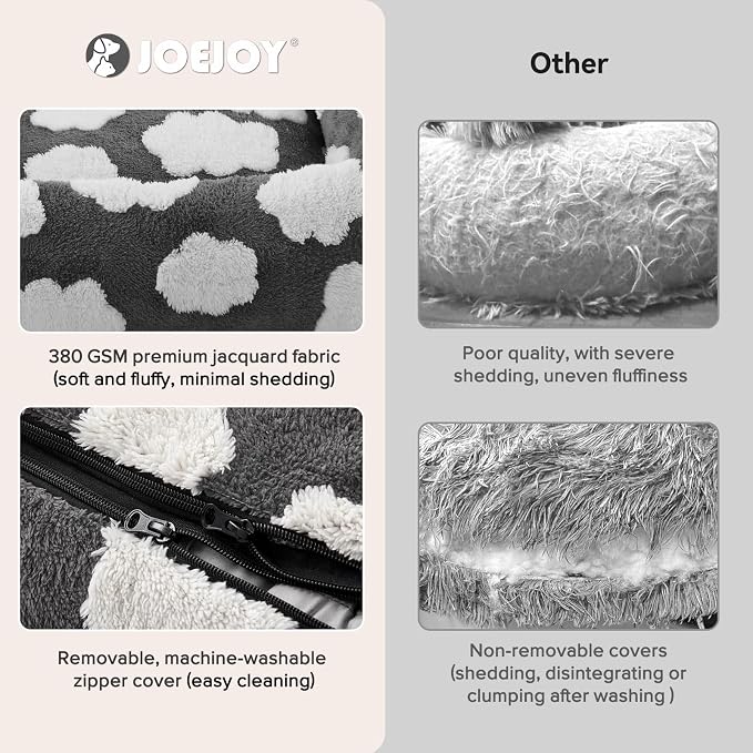 JOEJOY XL Dog Beds Large Sized Dog, Rectangle Washable Orthopedic Pet Bed with Removable Zipper Cover, Cute Soft Calming Puppy Pet Bed with Jacquard Shaggy Plush & Non Skid Bottom