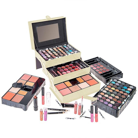 SHANY All In One Makeup Set, 67 Colors Eyeshadow, Blushes, Face Powder, Lipstick, Eye liners, Make up Pencils and Cosmetics Mirror - Makeup Kit With Reusable Beauty Organizer Train Case - White