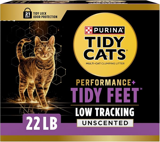 Purina Tidy Cats Performance Plus Tidy Feet Unscented Clumping Cat Litter, Low Tracking Odor Control, 22 lb. Box