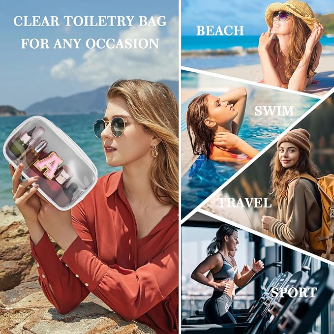 YOOLIFE Initial Birthday Gifts for Kids Travel Toiletry Bag Birthday Gifts for Girls Kids Clear Makeup Bag Preppy Cosmetic Bag for 3 4 5 6 7 8 9 10 11 12 13 Year Old Girls White K