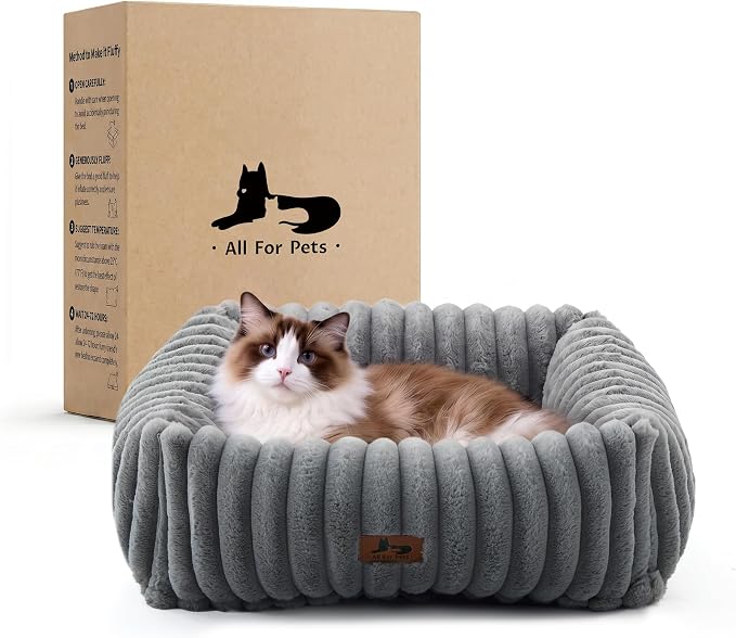 Cute Dog Bed for Small Dogs & Cats,Washable Fluffy Cat Beds for Indoor Cats, Rectangle Orthopedic Memory Foam Puppy Beds with Anti-Slip Bottom, 20 x19 x 7 Inches, Grey (20x19x6 inches)