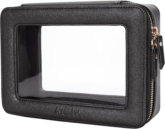 Aveniee Clear Makeup Bag Organizer,Large Travel Toiletry Bag for Women, Waterproof Cosmetic Pouch with Zippers,Car Organizers and Storage Case for Accessories,Black