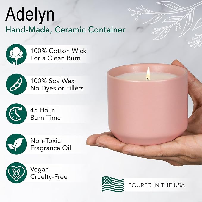 Hyggelight - The Growing Candle, Lavender Scented, 8oz Ceramic Pot, Single Wick Aromatherapy Candles, 100% Soy for Women and Men, Adelyn