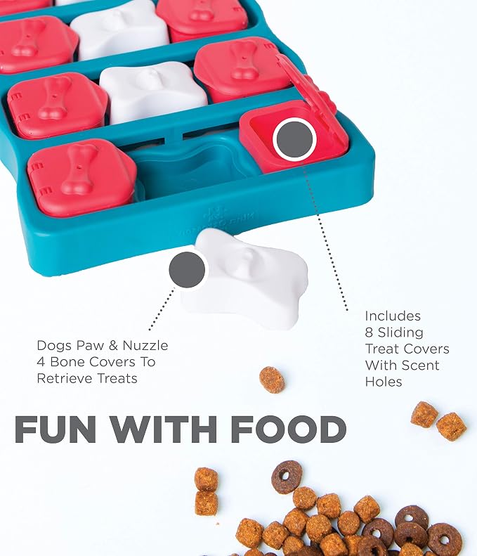 Outward Hound Fun Feeder Slo Bowl (Medium/Mini, Purple) and Outward Hound Nina Ottosson Dog Brick Interactive Treat Puzzle Dog Toy